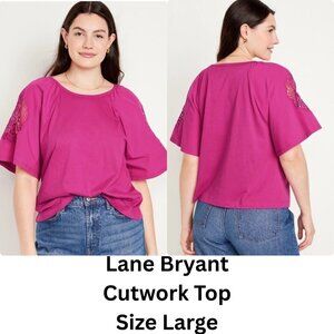 Old Navy Womens Pink Boho Top L Short Sleeve Cutout Crochet Lace Hippie Peasant